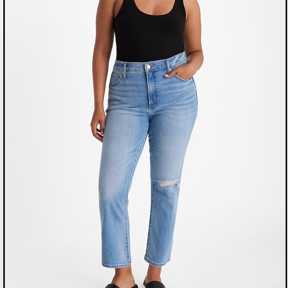 Express Light Blue Distressed Cropped Flare High Rise Stretch Size 12R